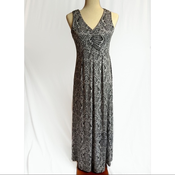 Talbots Black and White Paisley Sleeveless Maxi Dress - Picture 1 of 5